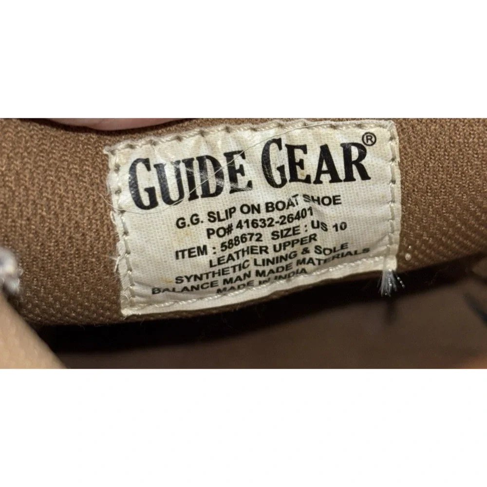 Guide Gear Leather Tan Slip On Boat Shoes Mens Sz 10 Brown Gently Worn Clean EUC